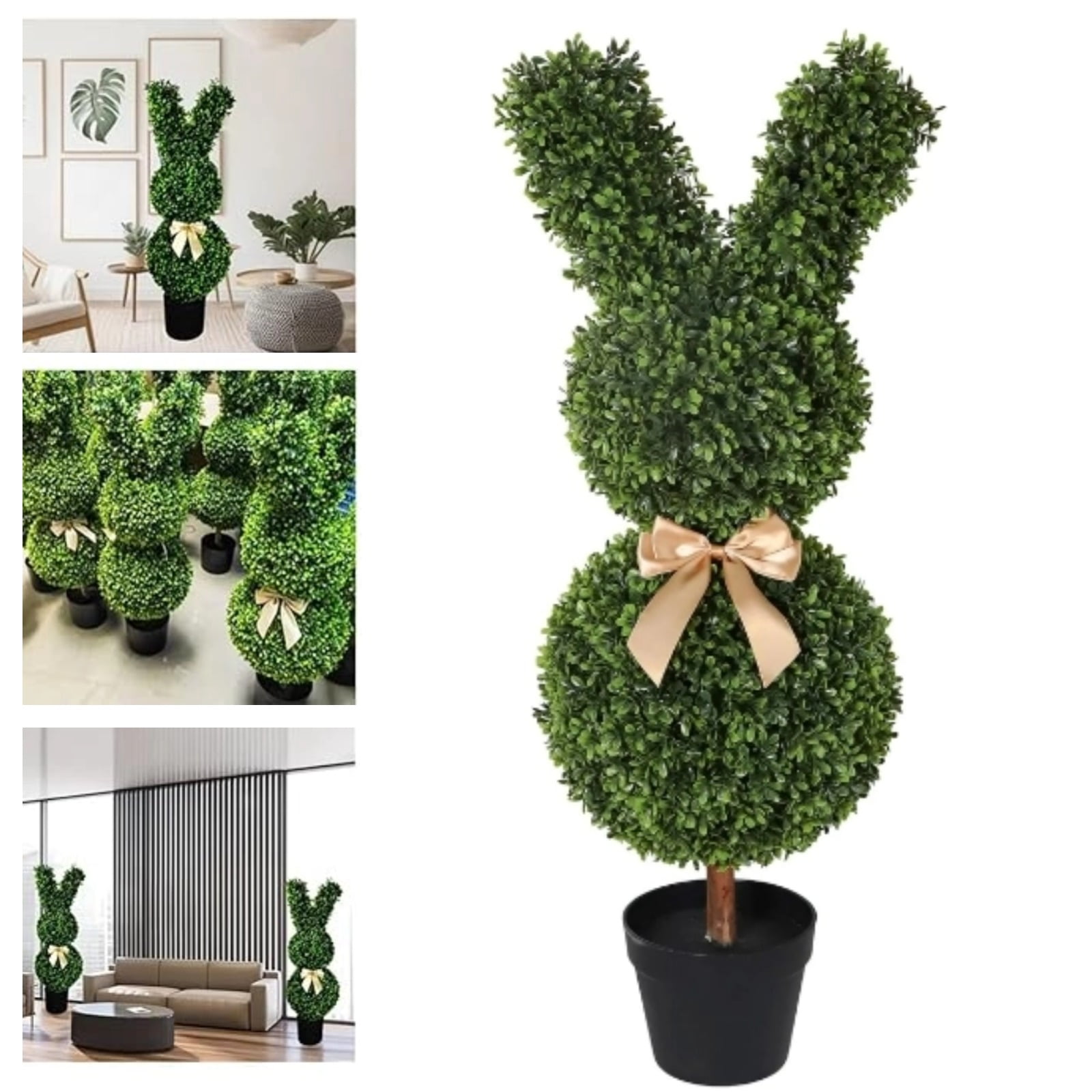 Wldoasz Bunny Topiary, Green Artificial Bunny-Shaped Topiary Tree Pot ...