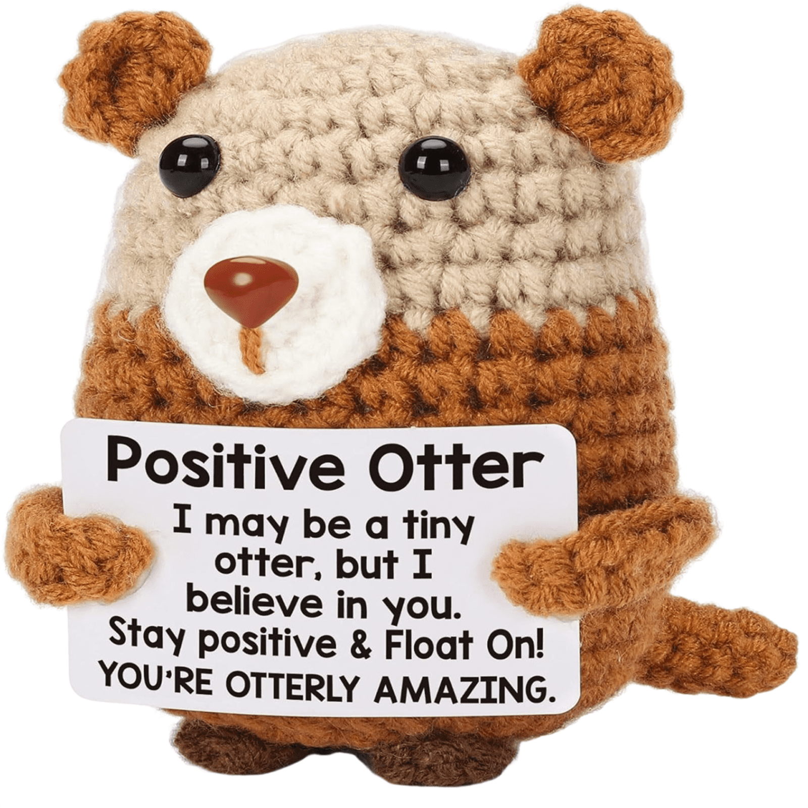 Otter Decor Funny Positive Sea Otter, Mini Crochet Otter Doll Emotional Knitted Animal Toy With Support Card Cute Cheer Up Gift For Friends Coworkers Birthday Encouragement Party Decoration Positive Otter