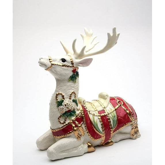 Wlemyr Cosmos Gifts 10678 Fine Ceramic Hand Painted Christmas White Sitting Reindeer Figurine, 9-1/4" H C