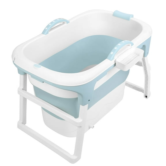 Wliqien 39" Portable Folding Bathtub, Small Foldable Tub with Ergonomic Seat & Massage Roller, Large Collapsible Tub, Freestanding Surround Collapsible Tub, Effortless Foldable Bathtub