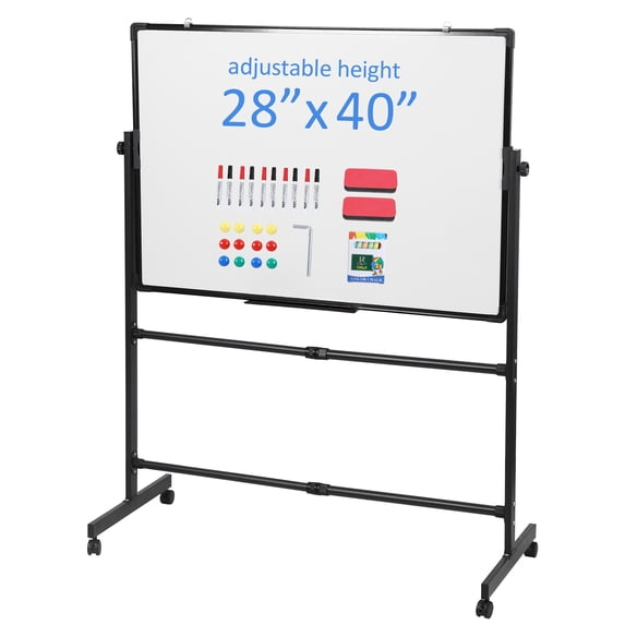 Wliqien 40x28 Inch Reversible Whiteboard/Chalkboard on Wheels, Height Adjustable, 2-in-1 Rolling Mobile Easel Board for Office, Classroom & Home