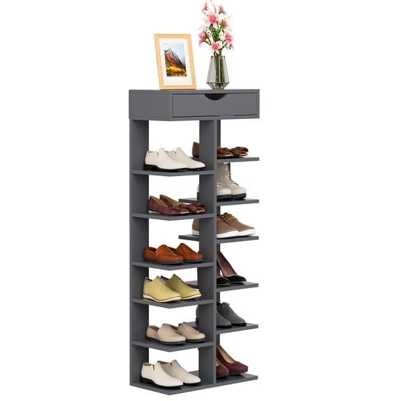 Wliqien 7 Tiers Double Row Shoe Rack, Space Saving Shoe Organizer Shelf, Free Standing Tall Shoe Rack for Hallway, Entryway, Closet, Living Room, Small Spaces