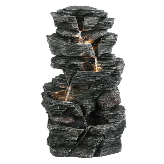 Wliqien Cascading Rock Water Fountain, Outdoor Water Fountain with LED Warm Light, Outside Patio Water Features Fountain, Garden Waterfall Decor for Patio, Backyard, Porch and Home Art Decor
