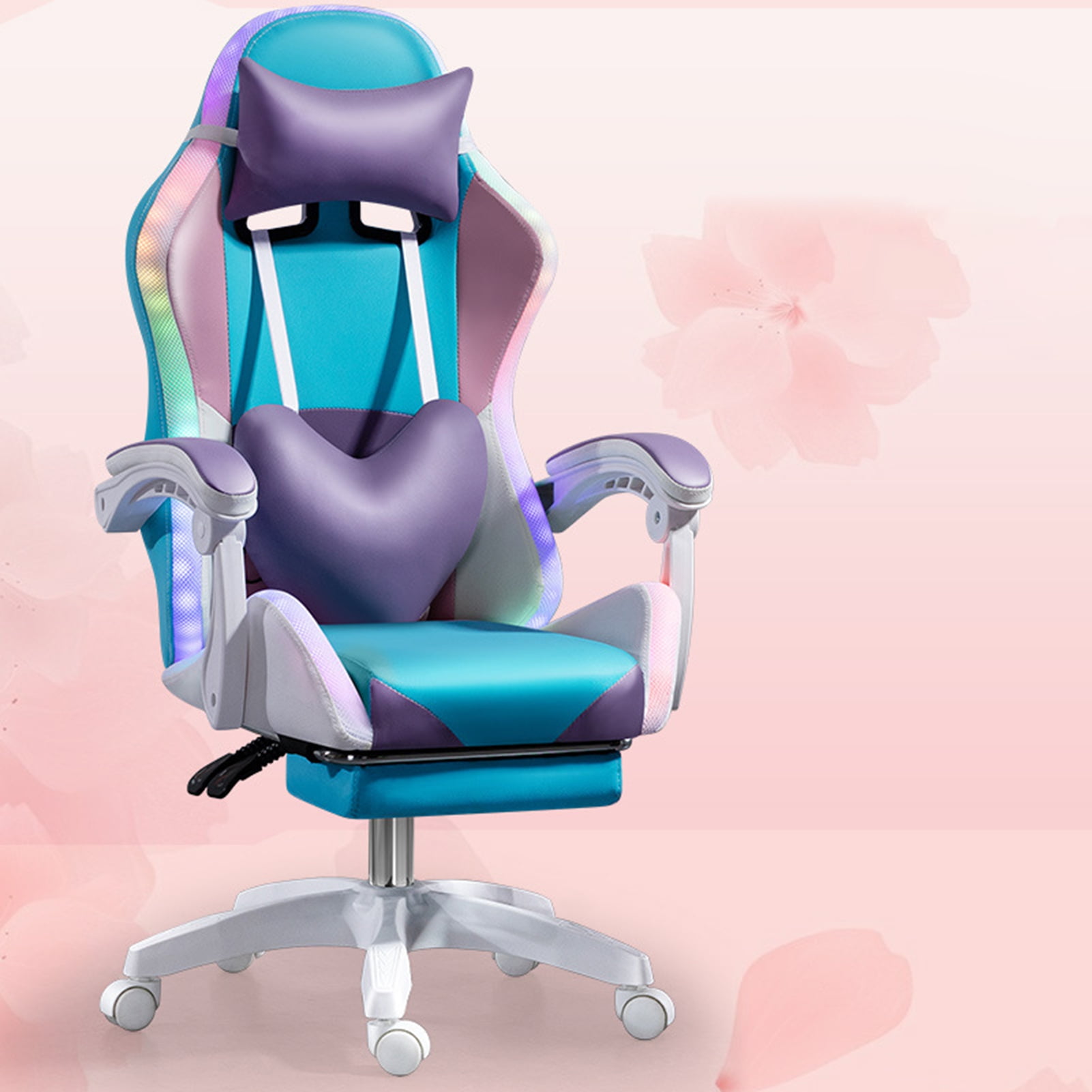 Wliqien Gaming Chair with RGB LED Lights, Girl Video Chair, Ergonomic Computer Chair with Massage and Footrest, Reclining Video Game Chair for Adult