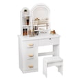 thumbnail image 1 of Wliqien Makeup Vanity Desk with LED Lighted Mirror, Vanity Table with 4 Drawers and Opening Shelves, Bedroom Dressing Table with Stool, 1 of 7