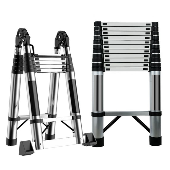 Wliqien Telescoping Extension Ladder, Stainless Steel Folding Telescopic Ladder with Locking Mechanism, Multi-Purpose Collapsible Ladder for Home or RV Outdoor Work, Heavy Duty 330 lbs Load