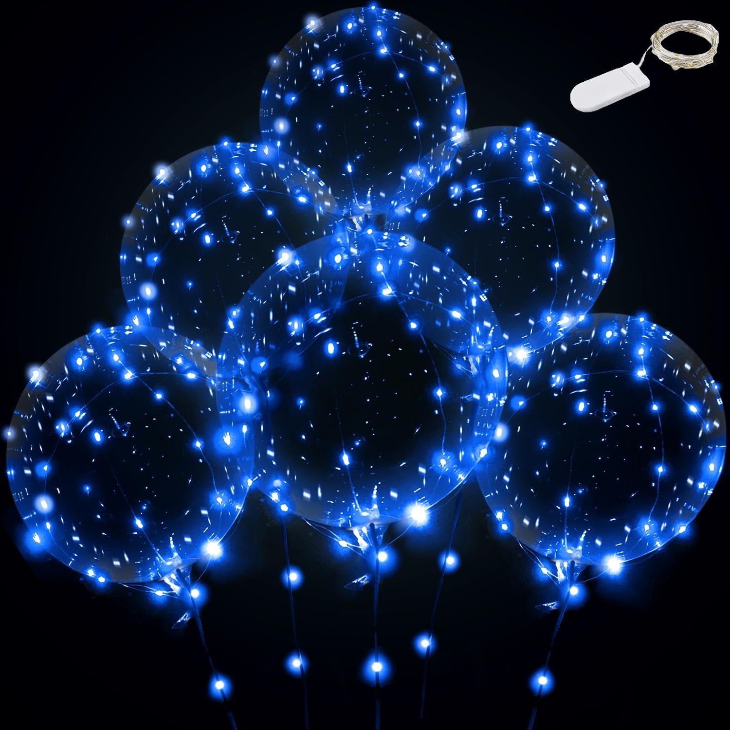 Wliwwo LED Clear Balloons, 15 Pieces, Blue Glow in the Dark Party 