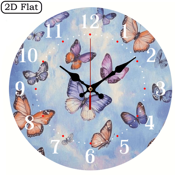 Wllo0ord 10 inch Wooden Wall Clock, butterflies abstract art Print, Battery Operated (AA Not Included) Wall Decor for Linving Room - Perfect for Living Room, Dorm, Bedroom, Kitchen, Home Office