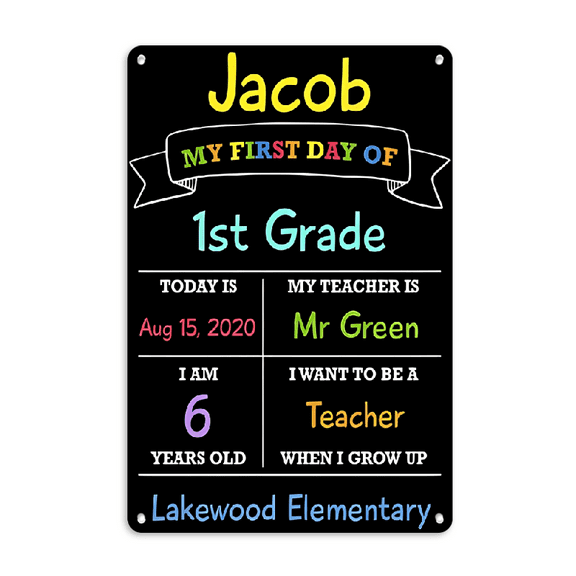 Wllo0ord 1pc _My First Day of 1st Grade_ Tin Sign (8_x12_) - Colorful Wall Art for Home, School, Bar, Cafe & Holiday Decor, High-Quality Fade-Resistant Print, Easy to Hang, Perfect for Youngsters