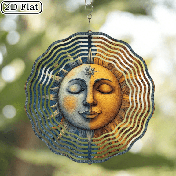 Wllo0ord 2D Flat 1pc 10 Inch Wind Spinner - Dual Sun Moon Design, Vibrant Colorful Outdoor Garden Decor, Wind-Powered Durable Art for Patio, Terrace, Yard - No Electricity Needed
