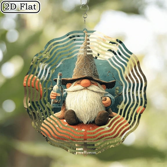 Wllo0ord 2D Flat - 1pc 2D Flat Cute Gnome with Hat Beard Sitting on Mushroom Wind Spinners Hanging ornaments Magical Gnome Pattern Hanging Wind Spinner for Outdoor Indoor Decorations