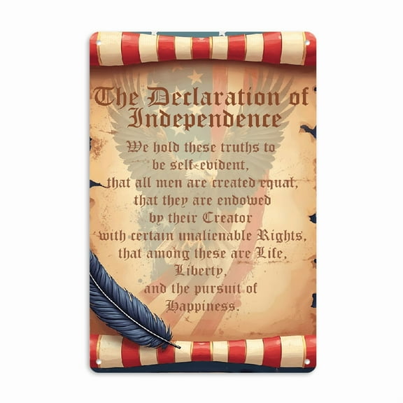 Wllo0ord 2D Flat, 1pc 4th of July Independence Day Metal Sign - Vintage Patriotic Wall Decor with Declaration of Independence Text, Red & White Stripes & Eagle Design - Durable Iron 12x8 Inch Outdoor