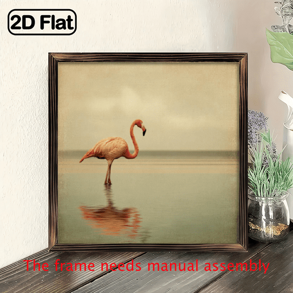 Wllo0ord 2D Flat, 1pc 8*8 inch Rustic Wooden Wall Art Plaque - Flamingo Water Reflection Design, Handcrafted Home Decor for Living Room, Laundry - Mothers Day Easter Gift, No Electricity Need