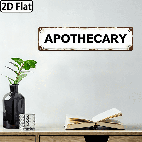 Wllo0ord 2D Flat, 1pc Apothecary Metal Sign, 16x4 Inch, Vintage Medicine Theme, Retro Wall Hanging Decor, Multipurpose Metal Sign for Home Business Use, English Text