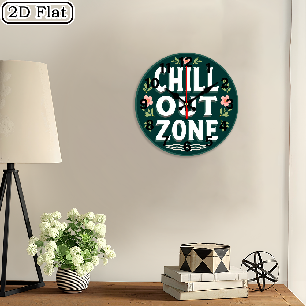 Wall Watch Lettering Wllo0ord 2D Flat 1pc Green with White Lettering Floral Design Silent ...