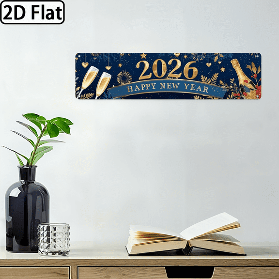 Wllo0ord 2D Flat, 1pc Large Retro Metal Wall Sign Compatible for holiday Year-Round Decor - Vintage Iron New Year 2026 Decoration Plaque with 2D Flat Design, Wall-Mounted for home, Garage, Garden