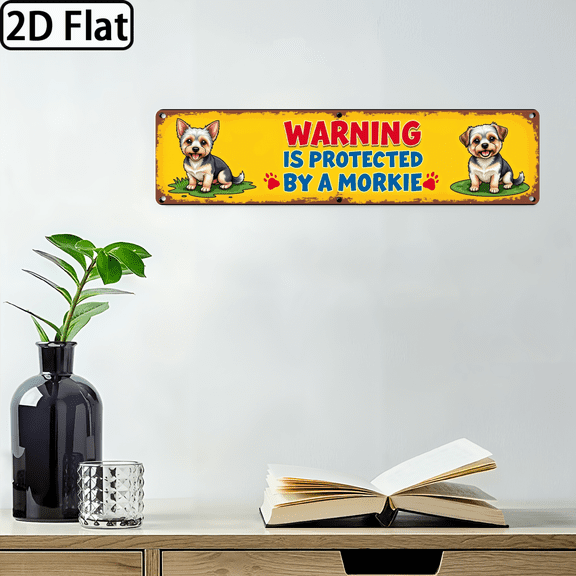 Wllo0ord 2D Flat, 1pc Retro Metal Sign Protected by Guard Dog Wall Art, 16*4 Inches, Vintage Iron Decor for Home, Office, Bar, Cafe, Garage Indoor Outdoor Hanging Plaque with Paw Prints