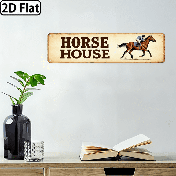 Wllo0ord 2D Flat, 1pc Room Decor 1pc Vintage Horse House Metal Sign, 2D Rectangular Wall Art, Rustic Bedroom Living Room Decor, 4*16 inches