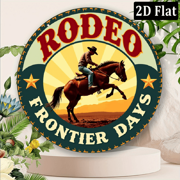 Wllo0ord 2D Flat 1pc Vintage Rodeo Frontier Days 8x8inch Aluminum Sign - Rustic Cowboy Horse Design, Durable Weatherproof Wall Art for Home, Bar, Office - Indoor Outdoor Decor with Vibrant Colors
