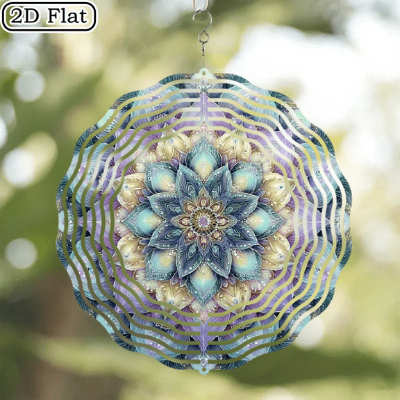 Wllo0ord 2D Flat - 2D 10-Inch Dreamy Mandala Wind Chime - 360 Spinner with Vibrant Floral Design, Art for Garden, Lawn, Patio Elegant Outdoor Decor Gift, No Electricity Needed, Wind Chime for Outside