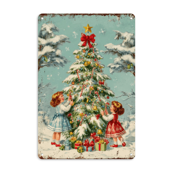 Wllo0ord 2D Flat, Decorative Sign, Plaque Christmas Sister Decor Metal Tin Sign for Restroom, Toilet, or Powder Room Wall Decor, Vintage Style 8x12 Inch, for Christmas_Christmas decor