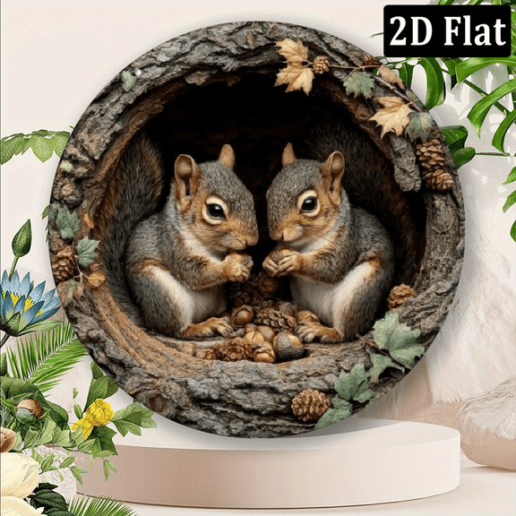Wllo0ord 2D Flat, Decorative bow tie1pc, Round Aluminum Metal Decorative Painting Sign, Squirrel Theme, Suitable for Bar Kitchen Cafe Home Room Office Decor, Home Decor, Holiday Gift, 8x8 Inch