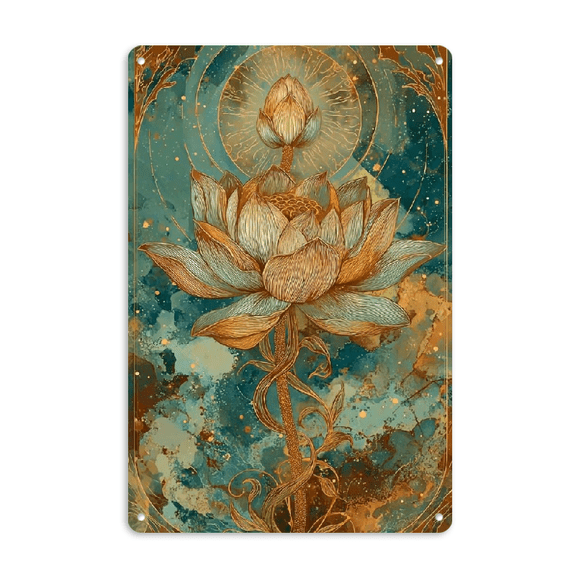 Wllo0ord 2D Flat, Vintage Lotus Tranquility Art Wall Decor, 8x12 Inch Wooden Frame Sign, Suitable for Meditation Room, Yoga Studio or Cozy Home Decoration, Showing Serenity, Harmony and Zen Beauty