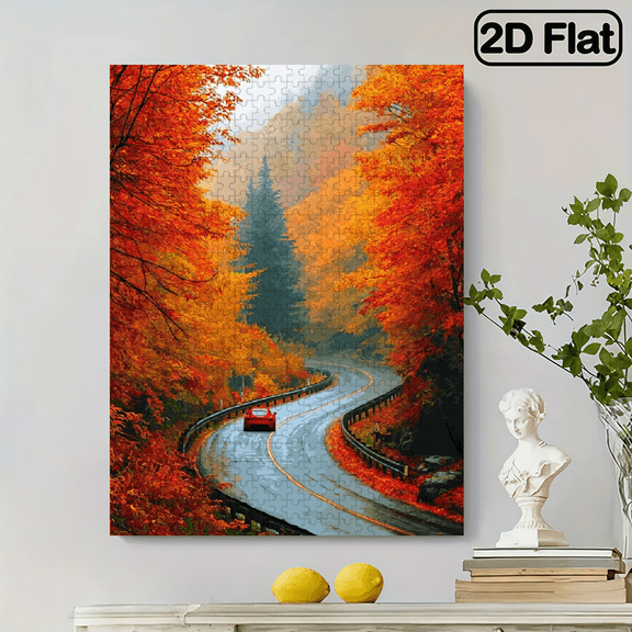 Wllo0ord 500pcs DIY Paper Puzzle Suitable for Adults - Red Sports Car Autumn Road with Challenging Brain, Intricate Artwork for Adults, Perfect Gift for Home Decor Relaxation, Game, 14.9*20.4 in.