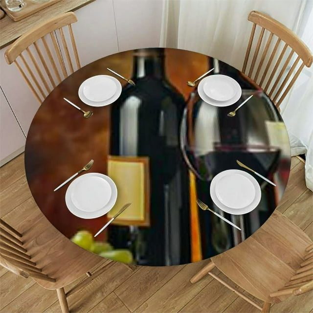 Wllo0ord Abstract Painting Fitted Elastic Table Cover for Round Table