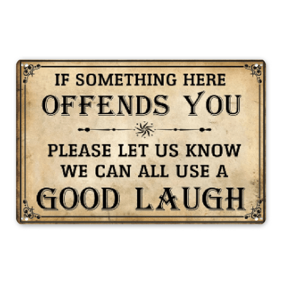 Wllo0ord Bar Sign Man Cave Decor - Vintage Garage Metal Tin Signs for Men Funny If Something Here Offends You Poster Wall Art, Sports Bars Outdoor Accessories Decorations 8x12 Inch