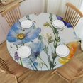 Wllo0ord Botanical Purple Round Tablecloth Fitted Table Cover, Elastic