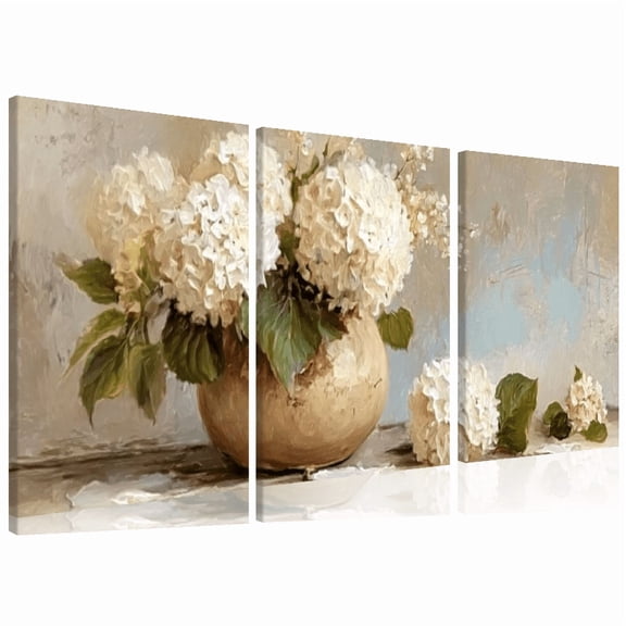 Wllo0ord  Canvas Wall Art 2D Flat Hydrangea Still-life Modern Abstract Paintings Canvsa Wall Decor Framed Picture Artwork for Living Room Bedroom Bathroom Dining Room 12*16inch*3pcs