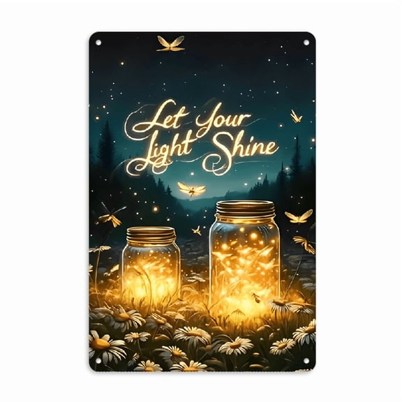 Wllo0ord Charming Night Firefly & Glass Bottle Design - Durable Metal Sign for Outdoor Decor, Perfect for Porches And Holiday Celebrations, Waterproof, 12X8 Inches