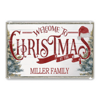 Wllo0ord Customizable 8x12" Aluminum Christmas Sign - Personalized Family Name Welcome Plaque for Farmhouse Vintage Holiday Decor, Wall-Mounted, Country Winter, Christmas Decoration, Gift