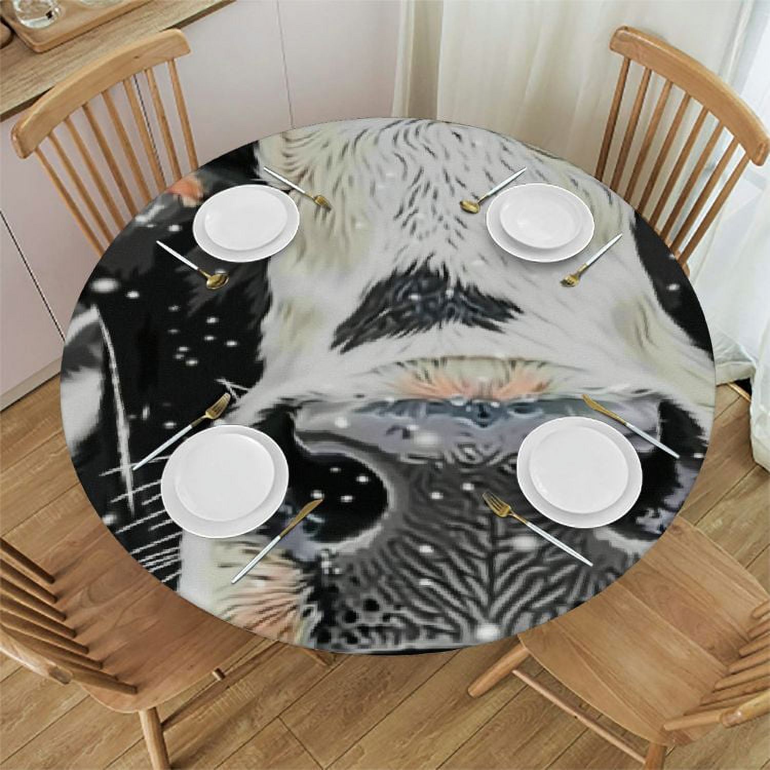 Wllo0ord Fitted Round Tablecloth with Elastic Cattle Animal Graffiti