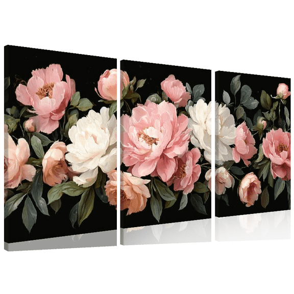 Wllo0ord Large Blush Peony Canvas Wall Art - Modern Abstract Painting with Vibrant Pink White Flowers, High-Quality Print for Living Room, Bedroom, or Home Office Decor 12*16inch *3pcs
