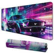Wllo0ord Large Mouse Pad Desk Mat Computer Accessories Gamin Office Organizers Supplies Decor Essentials Keyboard Pads for Desk Rubber Sci Fi JDM Muscle Car Futuristic Neon Flame Speed 31.5x11.8 in