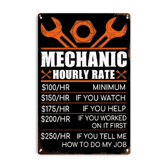 Wllo0ord Mechanic Gifts for Men - Garage Metal Tin Signs Vintage Car Shop Accessories Decor Mechanic Hourly Rate Metal Sign 8x12 Inch