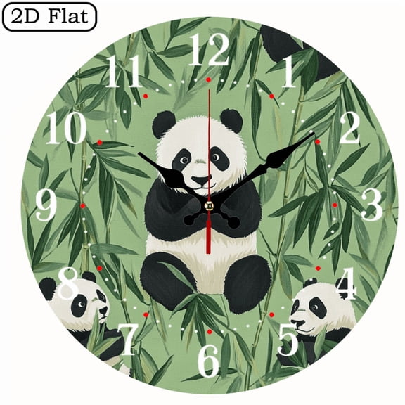 Wllo0ord Panda bamboo leaves Wooden Wall Clock Battery Operated (AA Not Included), Wall art Decor Perfect for Living Room, Dorm, Bedroom, Kitchen, Home Office & More, Wall Clock Living Room