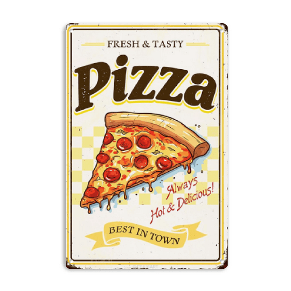 Wllo0ord Pizza Tin Signs Vintage Metal Sign Funny Food Art Printing Poster Wall Decor for Home Kitchen Bar Restaurant Cafe Pub Farmhouse 12x8 Inch Hanging Plaque Decorative