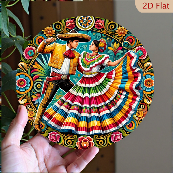 Wllo0ord Room Decor Mexican Ethnic Style Round Plate Decorative Painting Vintage Metal Tin Sign, 8X8 Inches - Durable Iron Wall Art for Home, Cafe, Bar, Restaurant, Garage Decoration, Metal Wall Art