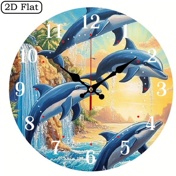 Wllo0ord Wooden Wall Clock, dolphins ocean waterfall Print, Wall Decor for Linving Room, Perfect for Living Room, Dorm, Bedroom, Kitchen, Home Office & More, Wall Clock Living Room
