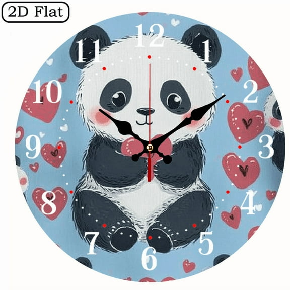 Wllo0ord panda hearts kawaii Wooden Wall Clock, Battery Operated (AA Not Included) Wall Decor for Linving Room, Perfect for Living Room, Dorm, Bedroom, Kitchen, Home Office & More