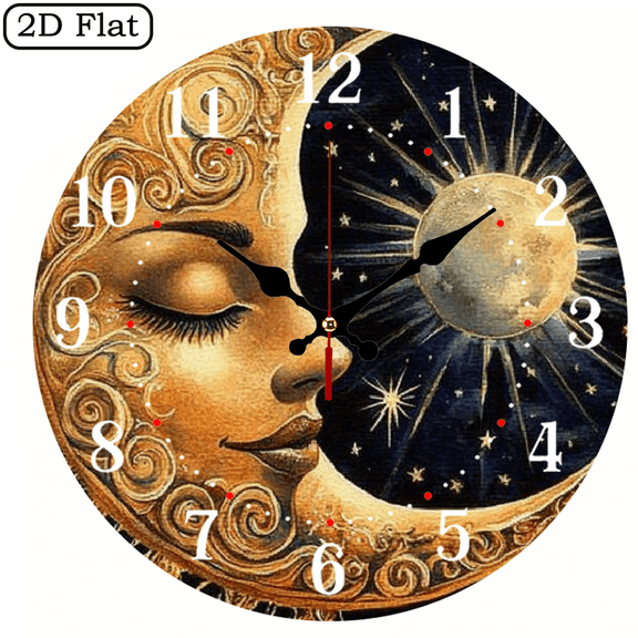 Wllo0ord sun moon fantasy Wall Clock, Wall hanging decor Wall art Decor, Perfect for Living Room, Dorm, Bedroom, Kitchen, Home Office & More, Wall Clock Living Room