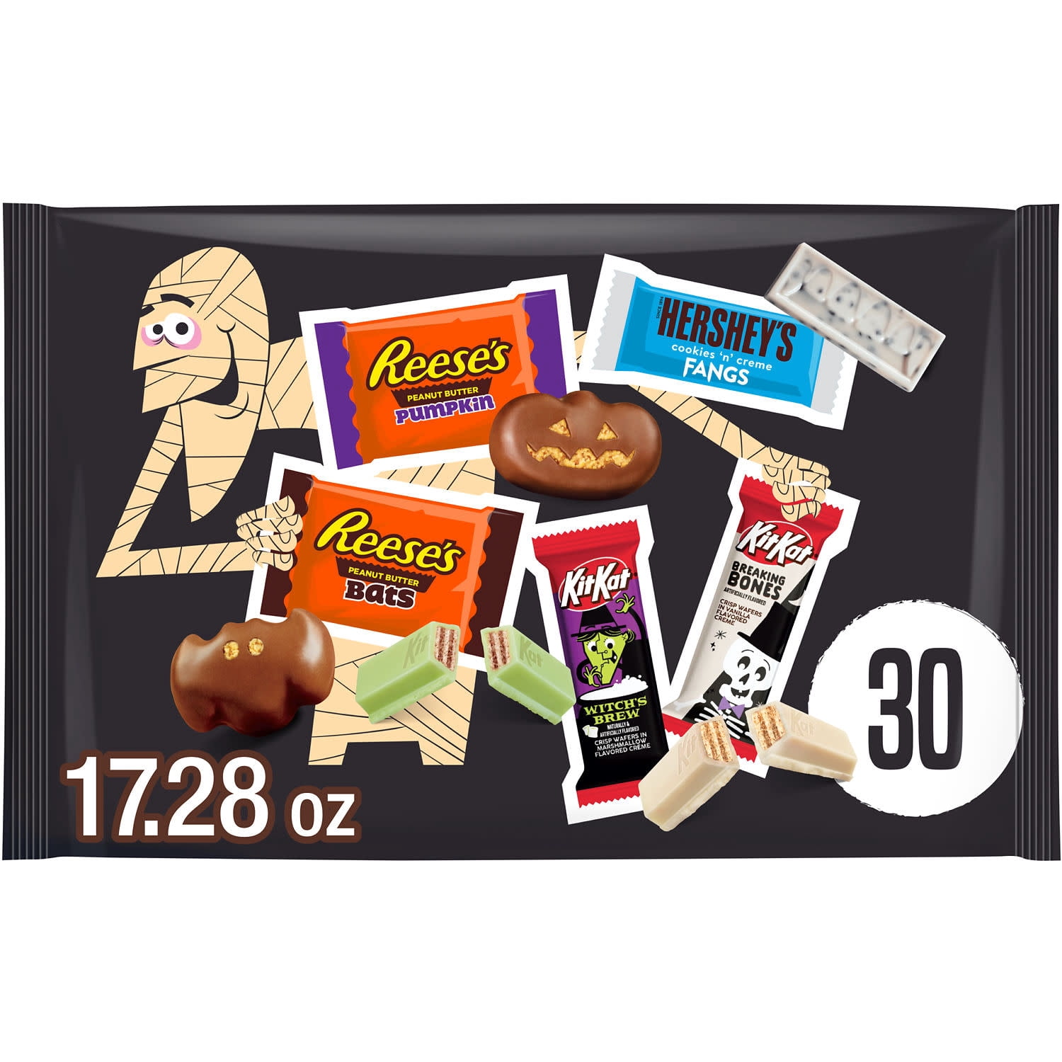 Hershey's, Kit Kat And Reese's Assorted Flavored Snack Size Halloween Candy, Bag 17.28, 30 Pieces