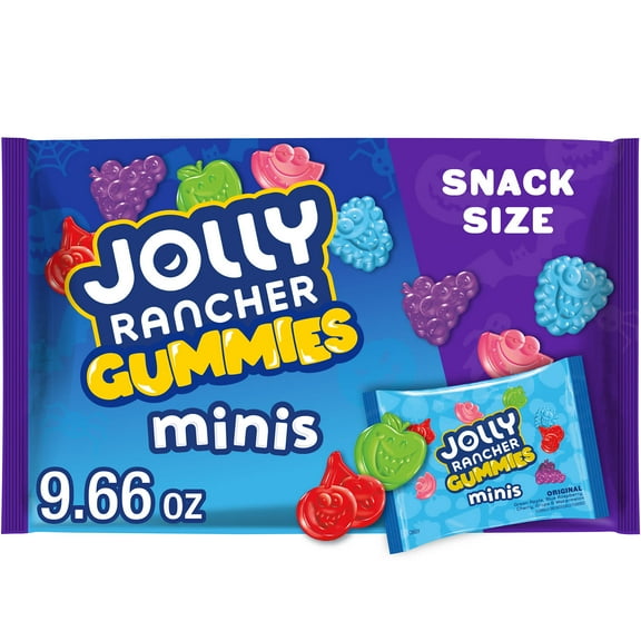 Jolly Rancher Gummies Minis Assorted Fruit Flavored Snack Size Halloween Candy, Bag 9.66 oz