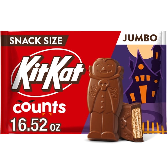 Kit Kat Milk Chocolate Wafer Snack Size Counts Halloween Candy, Jumbo Bag 16.52 oz