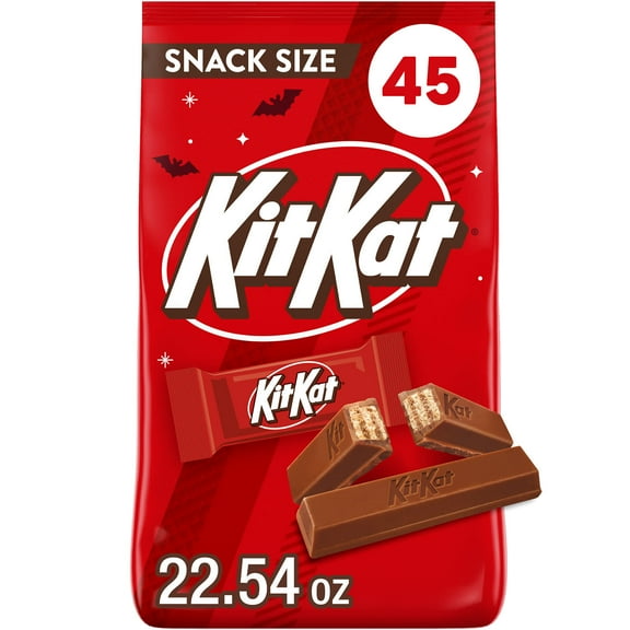Kit Kat Milk Chocolate Wafer Snack Size Halloween Candy, Bag 22.54 oz, 45 Pieces