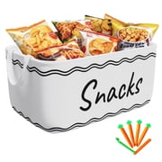 Large Snack Basket for Pantry & 5 Seal Clips - Snack Bin Organizer for Countertop - Imitation Linen Snack Storage Containers for Storing Chips, Pretzels, Cookie