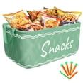 thumbnail image 1 of Wlnokfjo Snack Basket for Pantry & 5 Seal Clips - Snack Bin Organizer for Countertop - Imitation Linen Snack Storage Containers for Storing Chips, Pretzels, Cookies, Popcorn and more,Green, 1 of 9